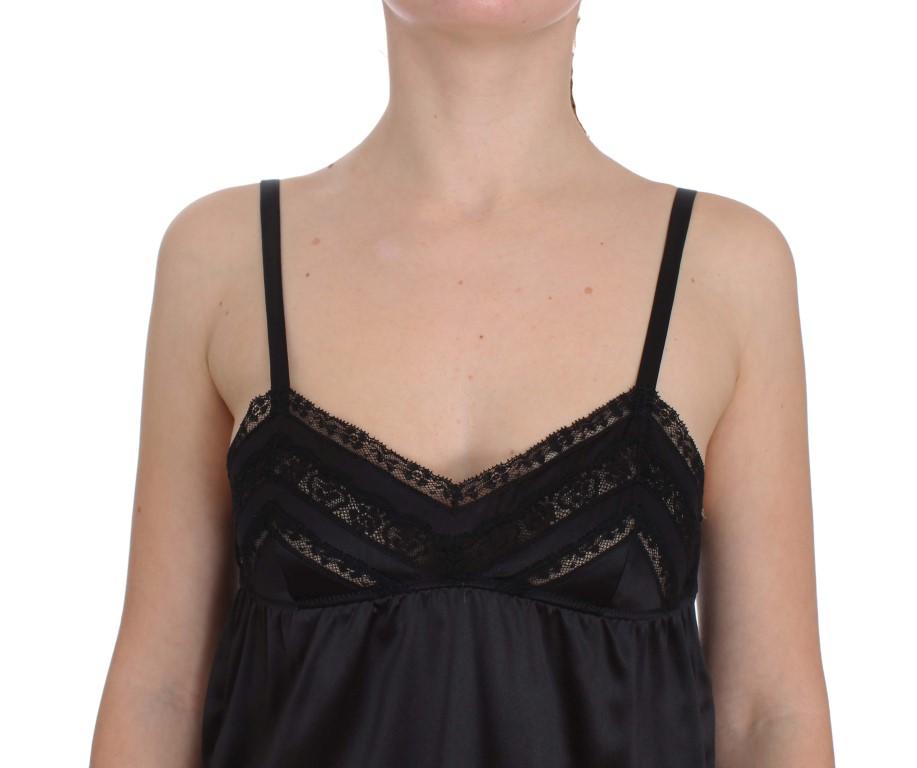 Black Silk Floral Lace Lingerie Top