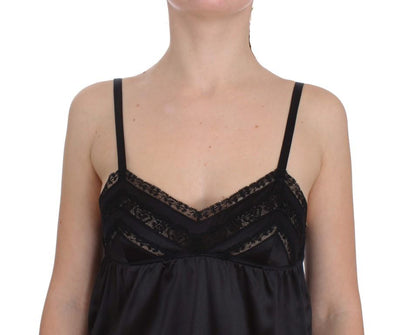 Black Silk Floral Lace Lingerie Top