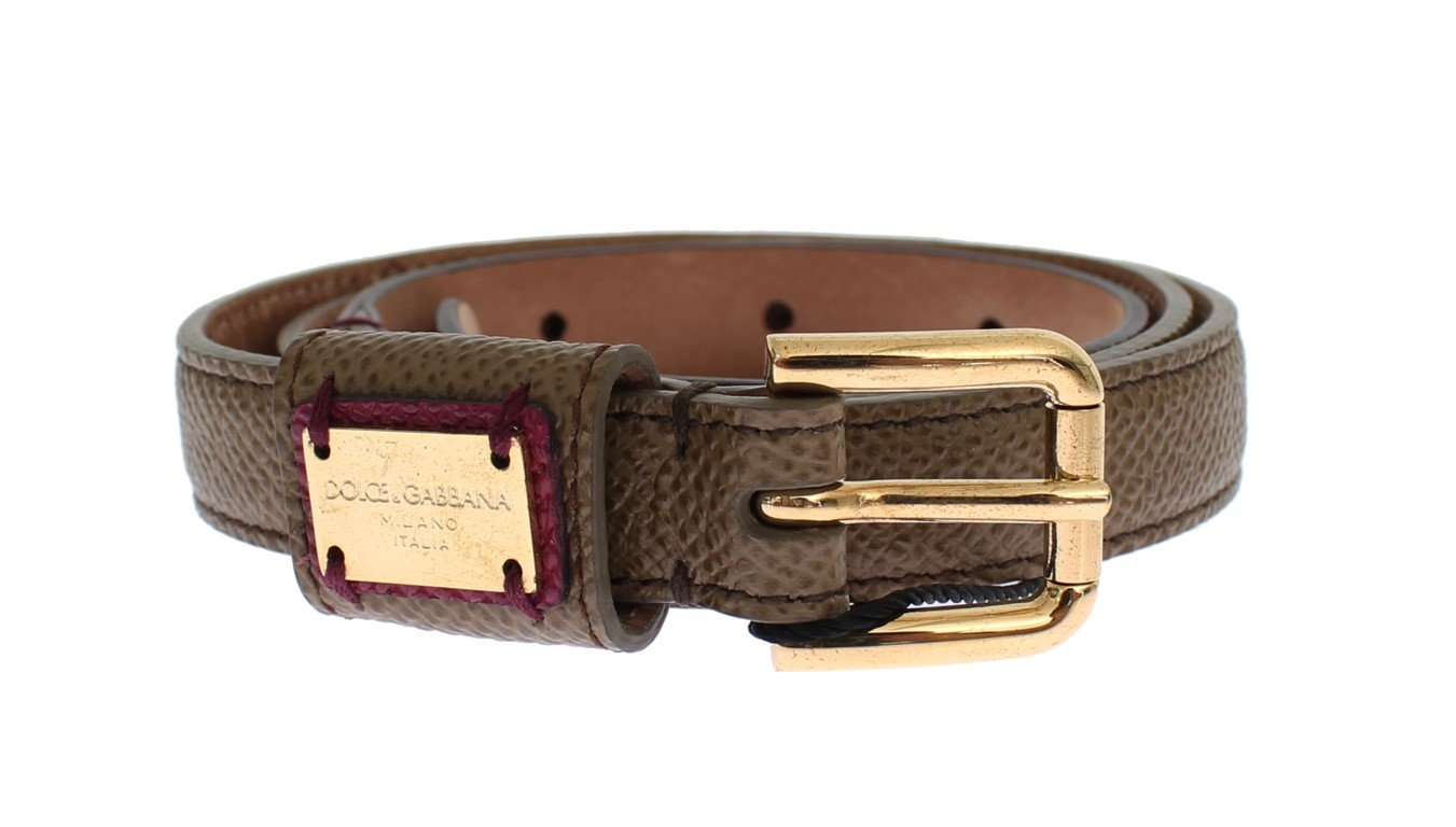 Green Leather Gold Buckle Logo Waist Belt