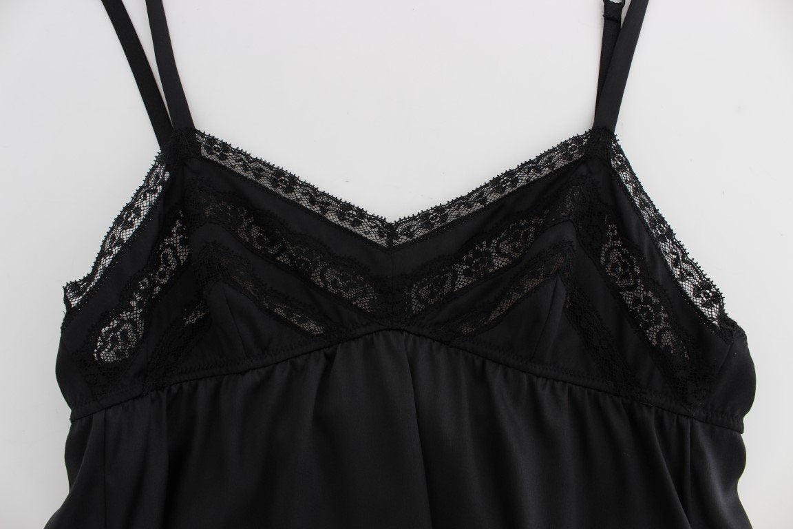 Black Silk Floral Lace Lingerie Top