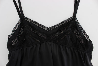 Black Silk Floral Lace Lingerie Top