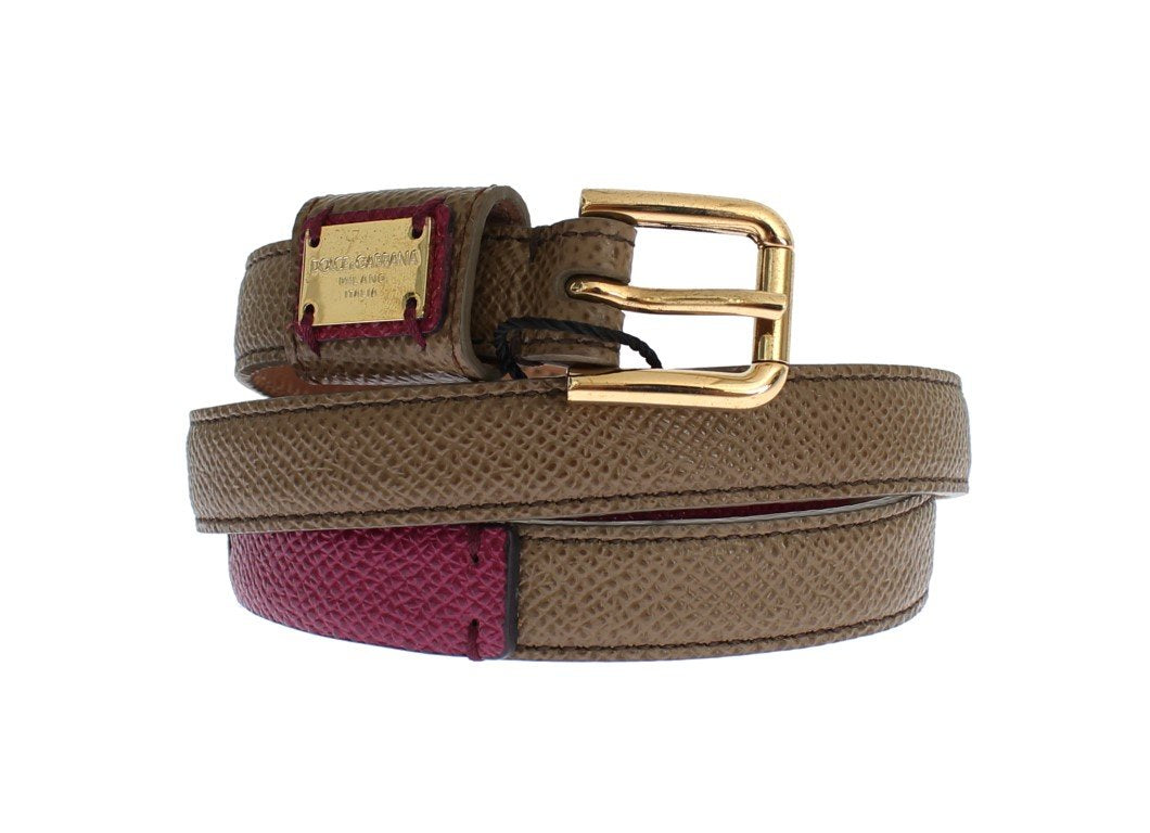 Green Leather Gold Buckle Logo Waist Belt