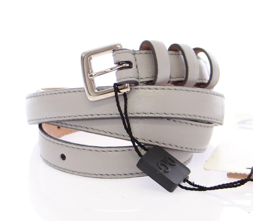 Gray Leather Logo Belt
