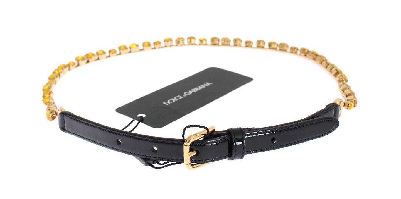 Black Leather Yellow Crystal Belt