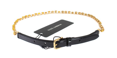 Black Leather Yellow Crystal Belt