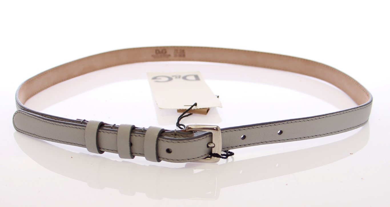 Gray Leather Logo Belt