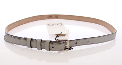 Gray Leather Logo Belt