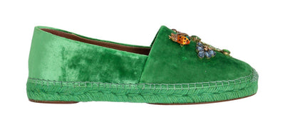 Green Velvet Crystal Espadrilles Shoes
