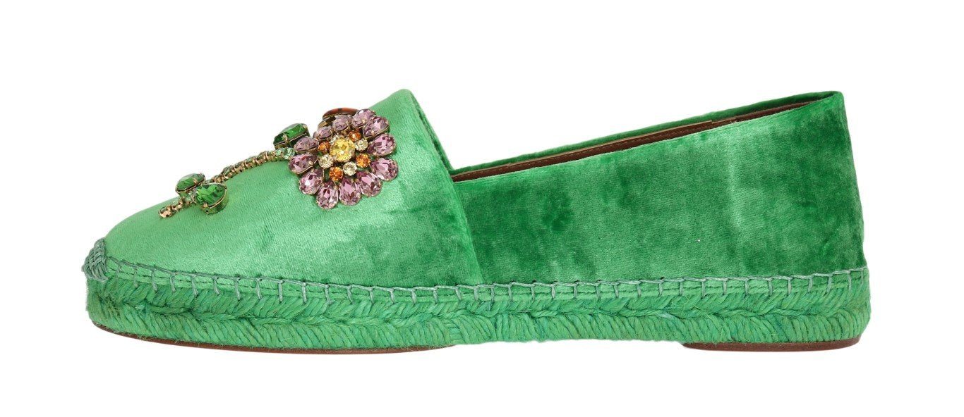 Green Velvet Crystal Espadrilles Shoes