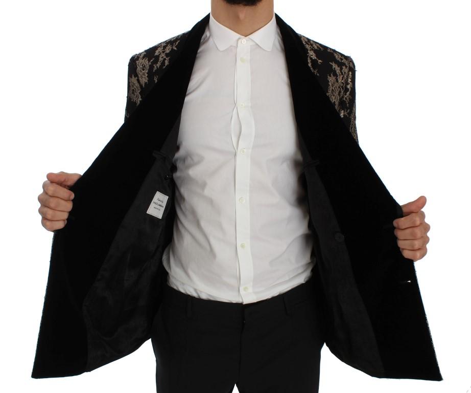 Black Gold Floral Lace Slim Fit Blazer Jacket