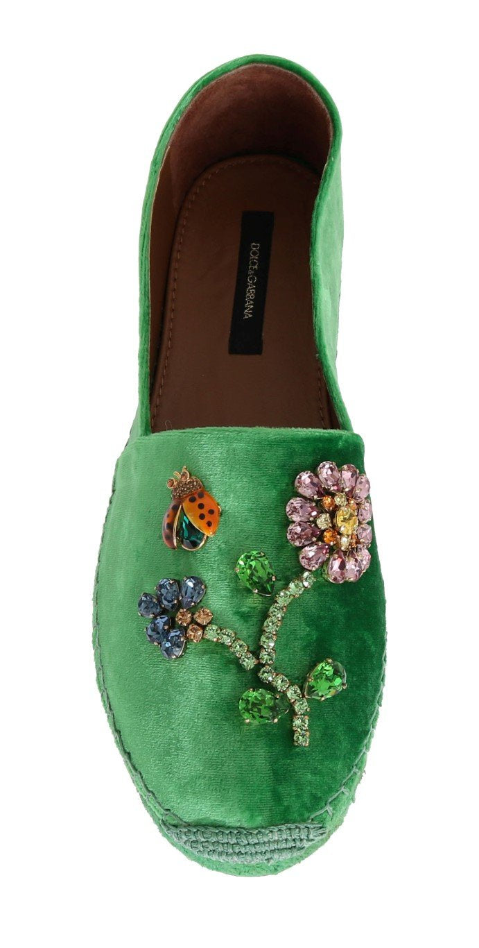 Green Velvet Crystal Espadrilles Shoes