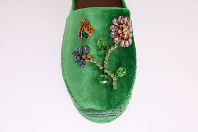Green Velvet Crystal Espadrilles Shoes