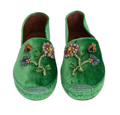 Green Velvet Crystal Espadrilles Shoes