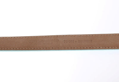 Light Blue Leather Gold Buckle Logo Belt