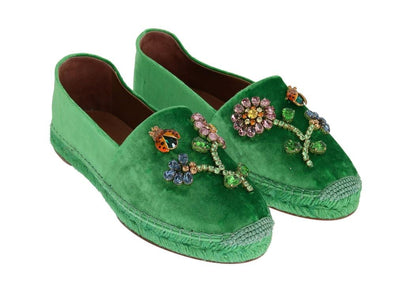 Green Velvet Crystal Espadrilles Shoes