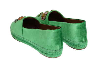 Green Velvet Crystal Espadrilles Shoes