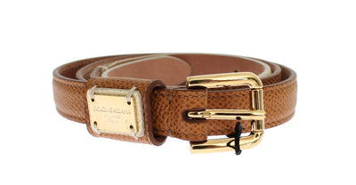 Brown Leather Gold Buckle Waist Logo Belt