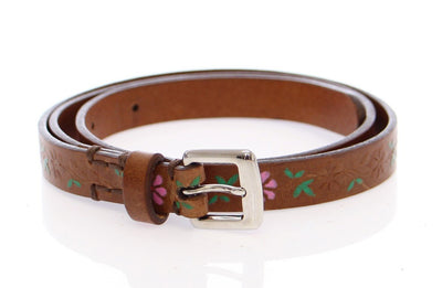 Brown Leather Floral Logo Belt