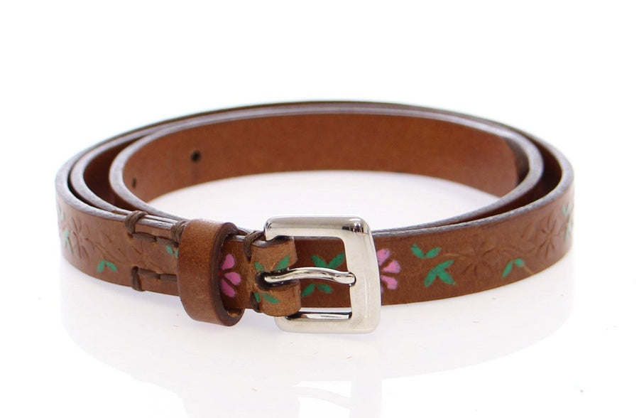 Brown Leather Floral Logo Belt