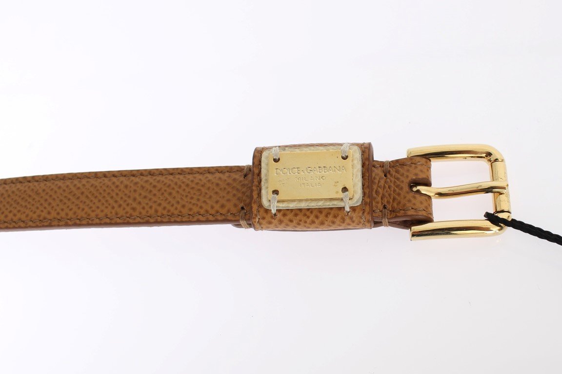 Brown Leather Gold Buckle Waist Logo Belt
