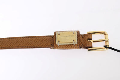 Brown Leather Gold Buckle Waist Logo Belt
