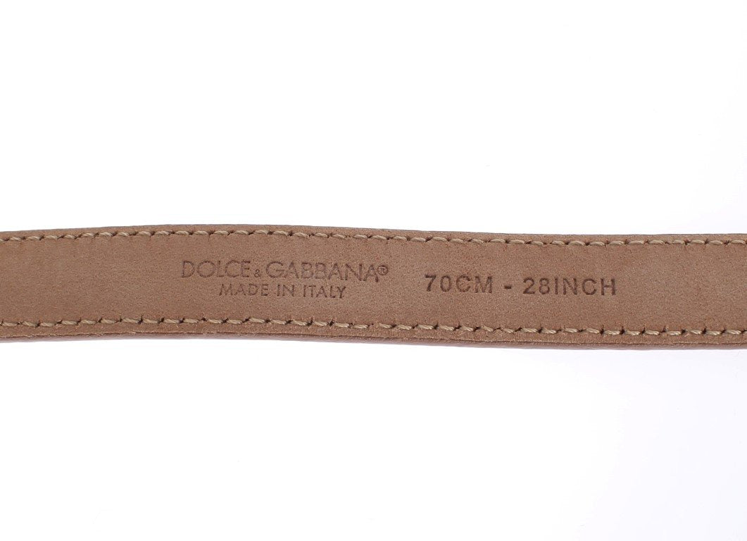Brown Leather Gold Buckle Waist Logo Belt