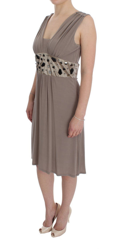 Beige Viscose A-Line Shift Crystal Dress