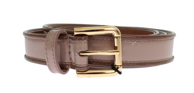 Brown Leather Gold Buckle Logo Waist Belt