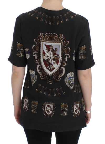 Gray Shield Print Silk Blouse T-shirt