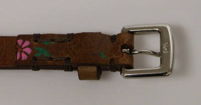 Brown Leather Floral Logo Belt