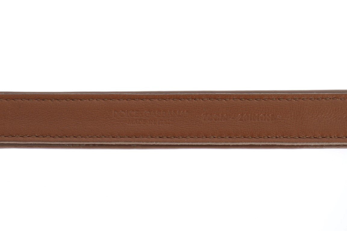 Brown Leather Gold Buckle Logo Waist Belt