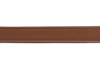 Brown Leather Gold Buckle Logo Waist Belt