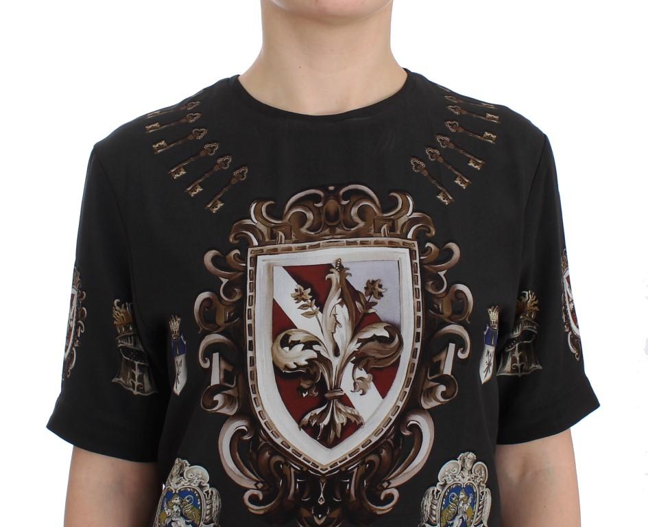 Gray Shield Print Silk Blouse T-shirt