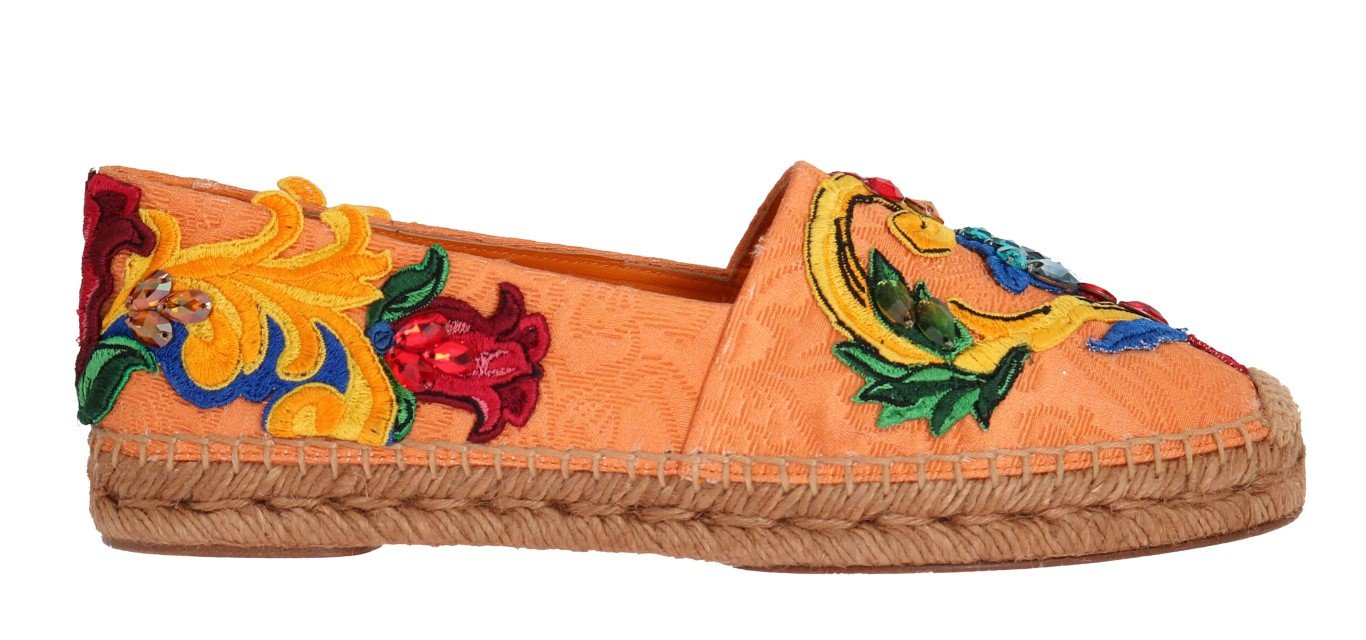 Peach Brocade Crystal Espadrilles Shoes