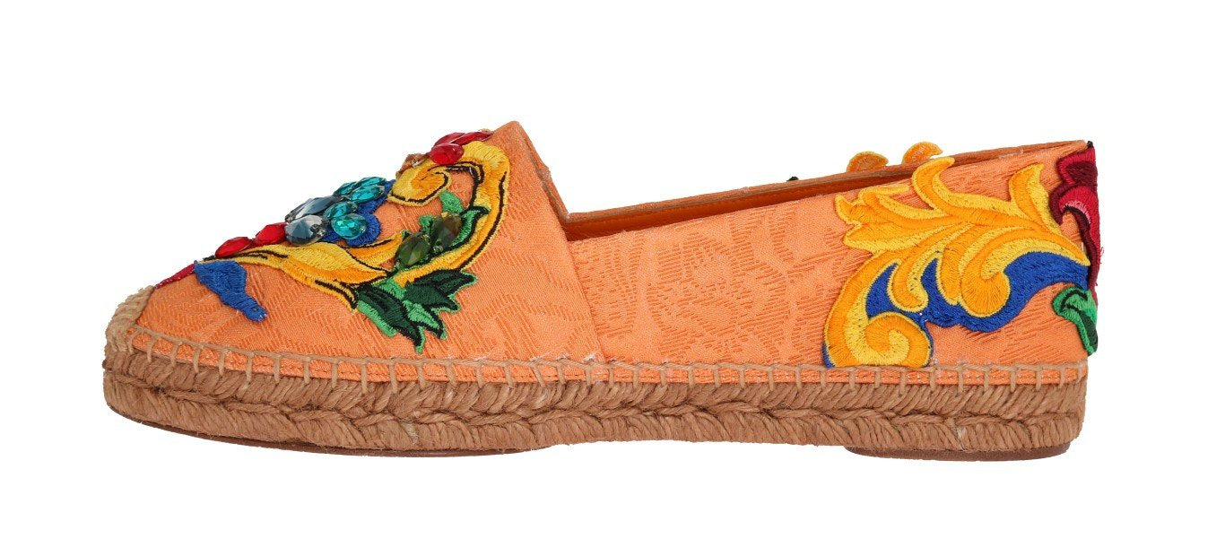 Peach Brocade Crystal Espadrilles Shoes