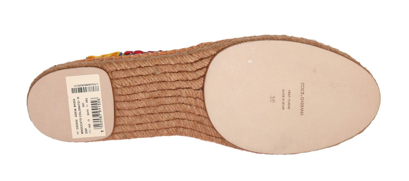 Peach Brocade Crystal Espadrilles Shoes