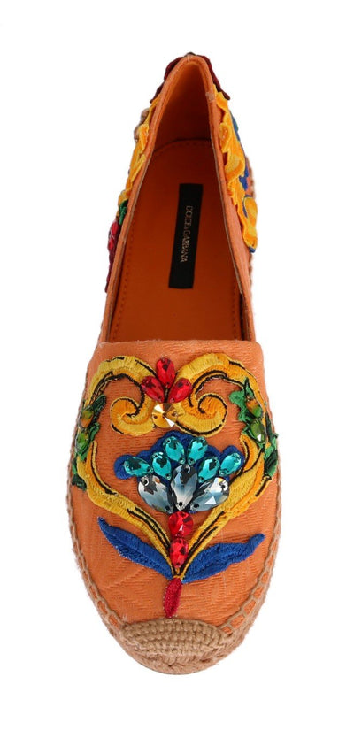 Peach Brocade Crystal Espadrilles Shoes