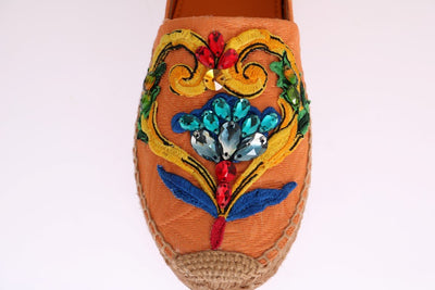 Peach Brocade Crystal Espadrilles Shoes