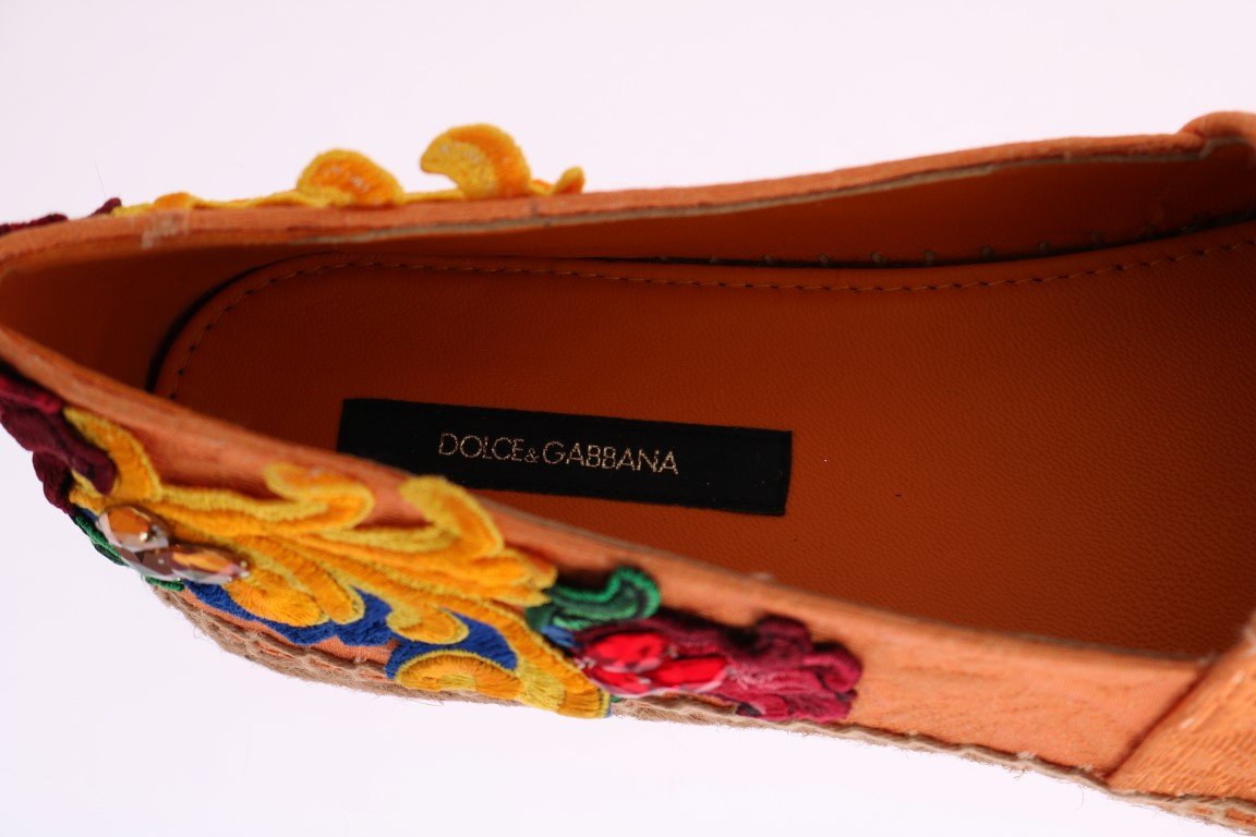 Peach Brocade Crystal Espadrilles Shoes