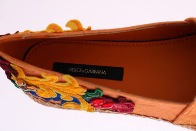 Peach Brocade Crystal Espadrilles Shoes