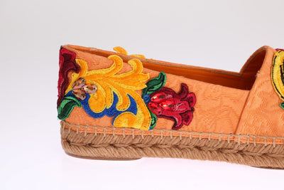 Peach Brocade Crystal Espadrilles Shoes