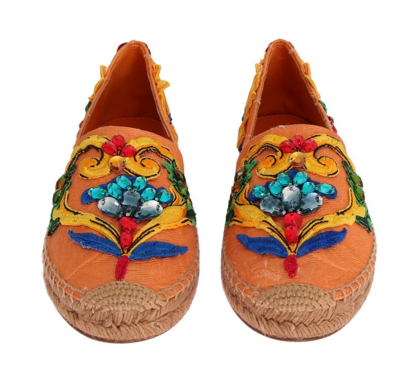 Peach Brocade Crystal Espadrilles Shoes