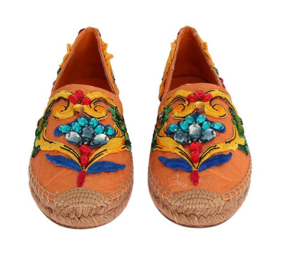Peach Brocade Crystal Espadrilles Shoes