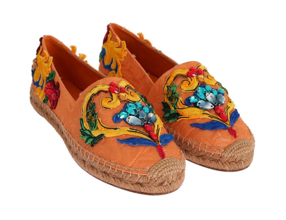 Peach Brocade Crystal Espadrilles Shoes