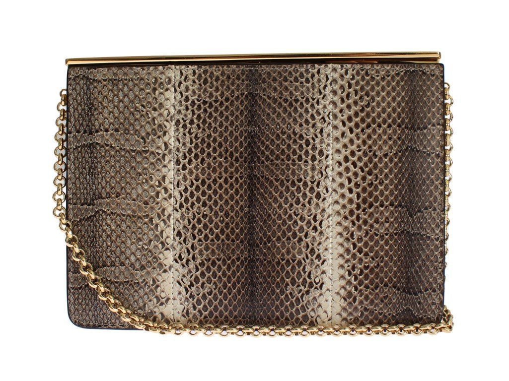 Beige Snakeskin Ayers Clutch Bag
