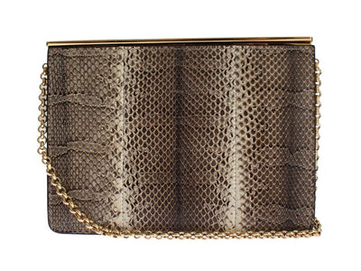 Beige Snakeskin Ayers Clutch Bag