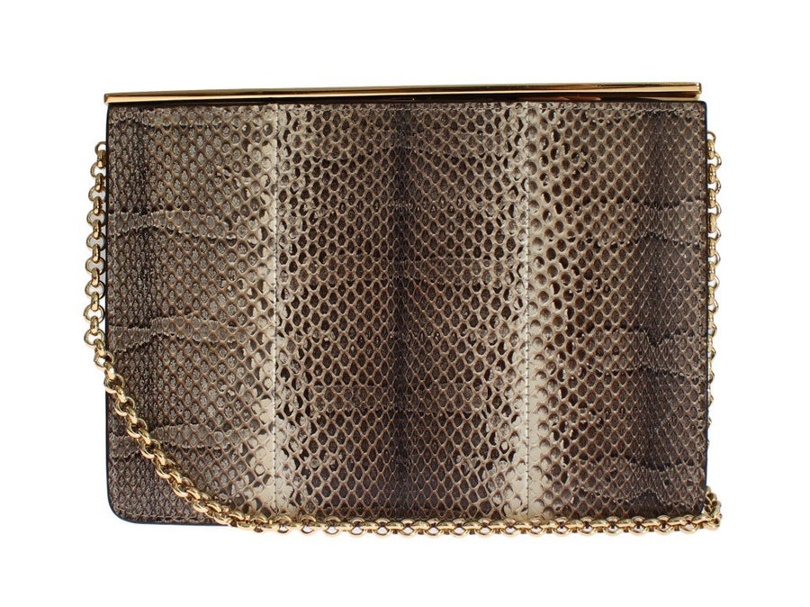 Beige Snakeskin Ayers Clutch Bag