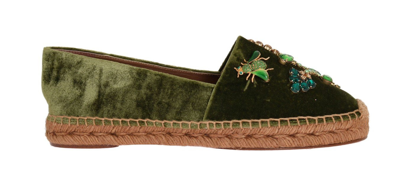 Green Velvet Crystal Espadrilles Shoes