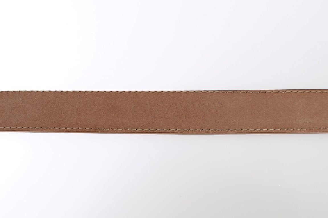 Brown Leather Gold Buckle Logo Waist Belt