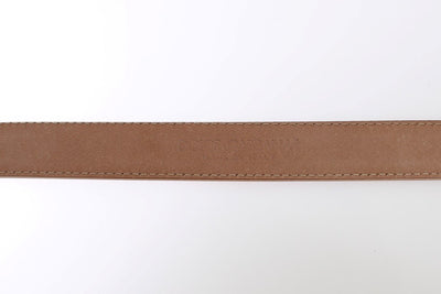 Brown Leather Gold Buckle Logo Waist Belt